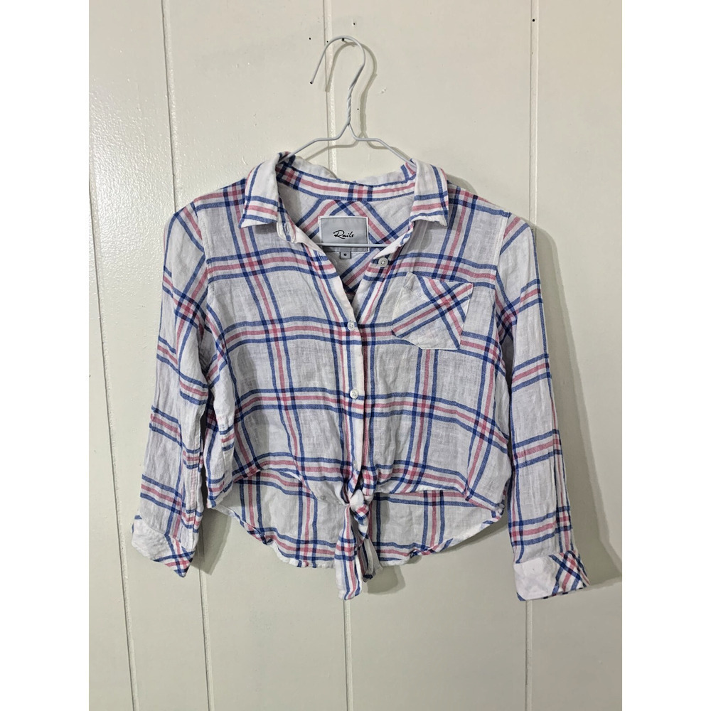 Rails for Girls Button Up Linen Top Size 10 Valerie Rasberry Azure White